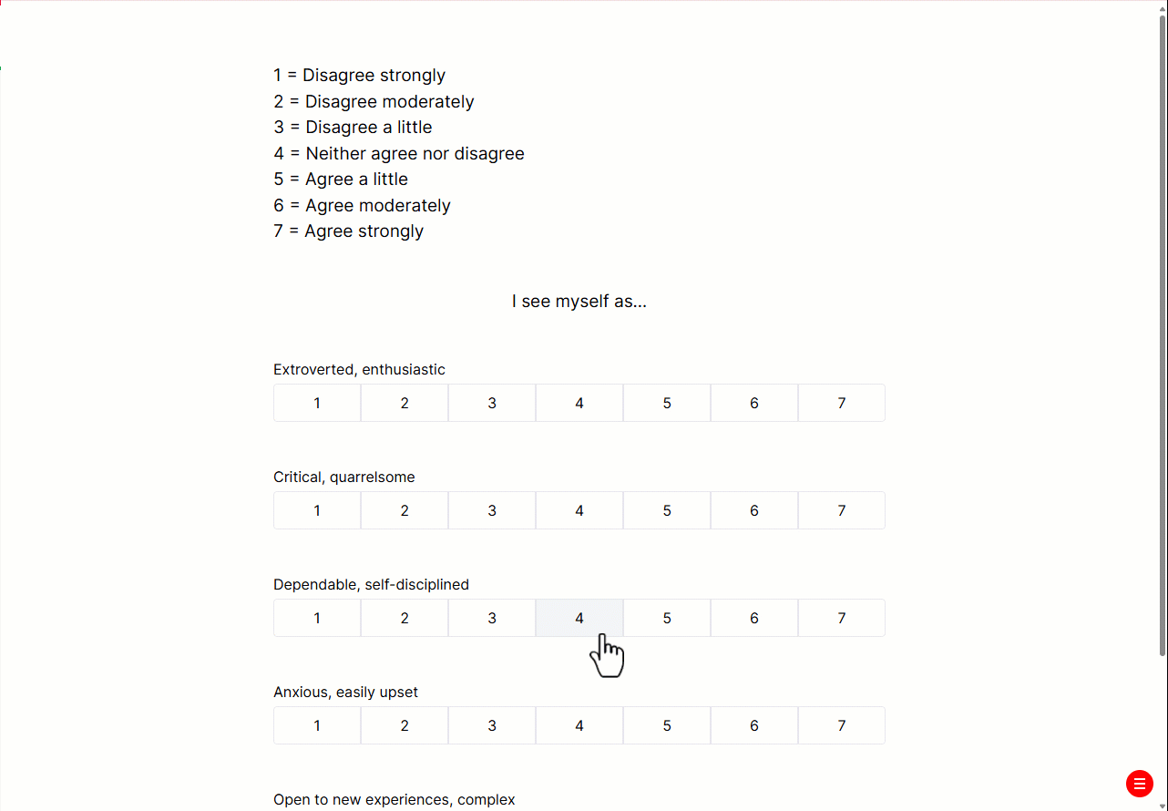 Animated gif of an AI personality scoring task