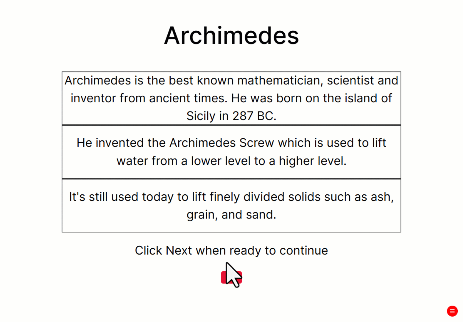 Animated gif of a comprehension task