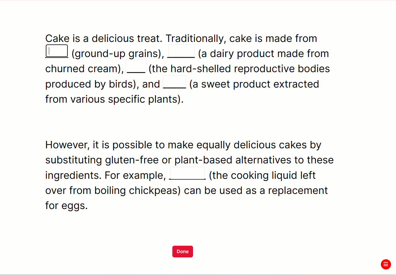 Animated gif of four language tasks - cloze, self-paced reading, visual world paradigm, lexical decision making