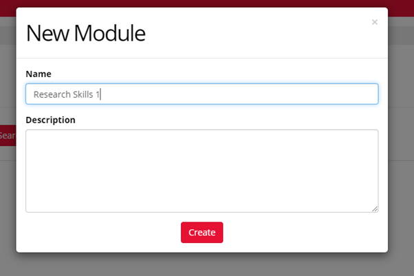 A screenshot of the New Module window in the Teaching tools.