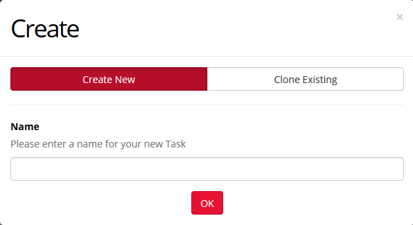 The 'Create New' menu where you can enter a name for your task