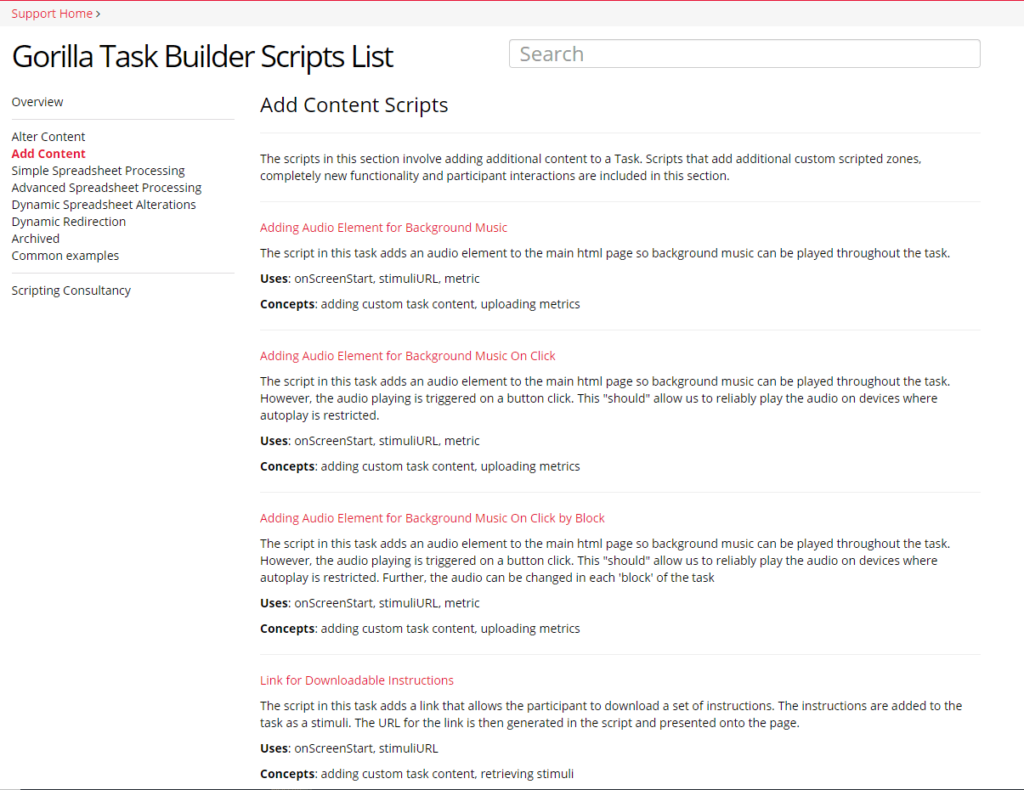 Gorilla Task Builder Scripts List