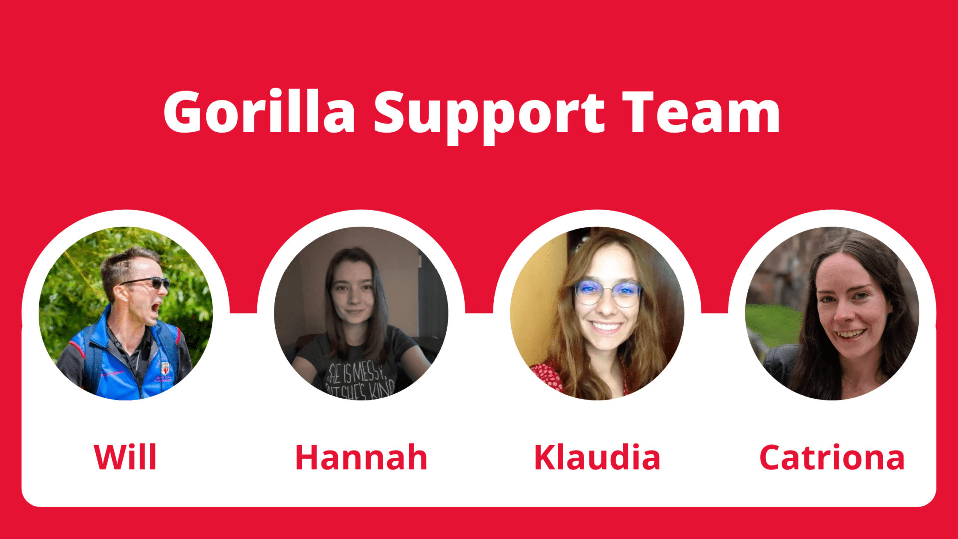 Image of the four members of the Gorilla support team: Will, Hannah, Klaudia, and Catriona